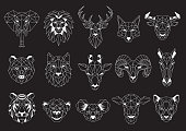 istock Set of Geometric abstract animals. White animals on black background. Trendy mono line vector design 1255287123