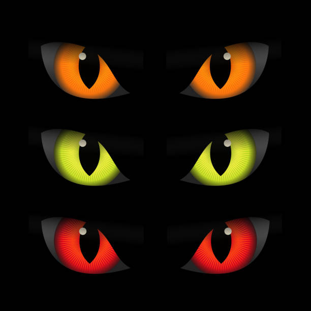 ilustrações de stock, clip art, desenhos animados e ícones de set of scary animal eyes, halloween elements - dragões olho