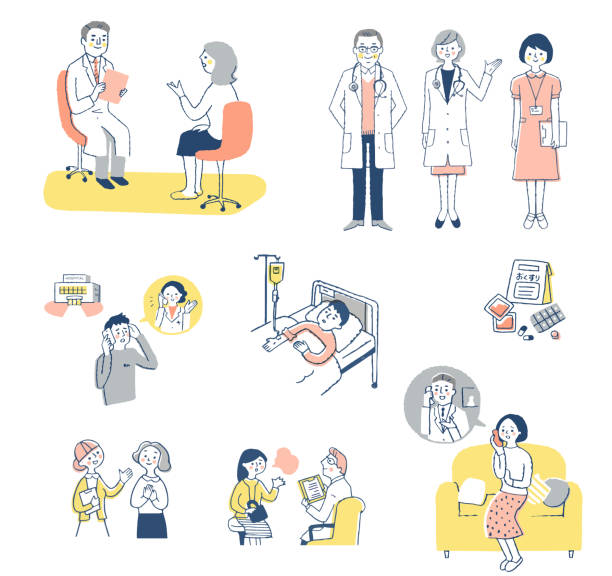 Set of various scenes of patients consulting with medical institutions Medical, disease, illness, people, healthcare biomedical illustration stock illustrations