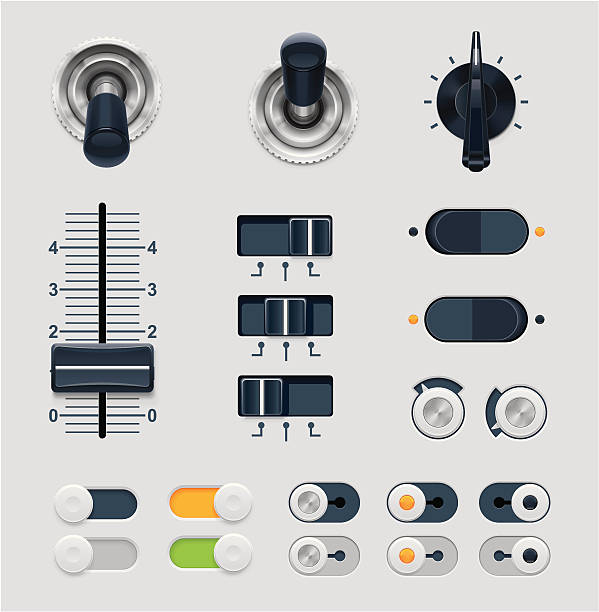 Set of vector illustration dials "Set of the detailed switches, knobs, sliders and buttons" knob stock illustrations