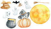 istock A set of watercolor illustrations for Halloween. 1350428351