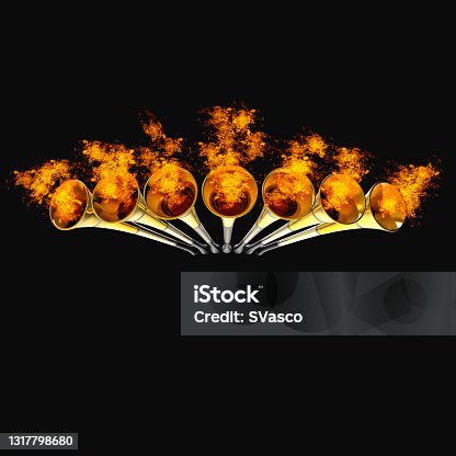 istock Seven 7 Trumpets Golden Fire Revelation Fire Effect 1317798680
