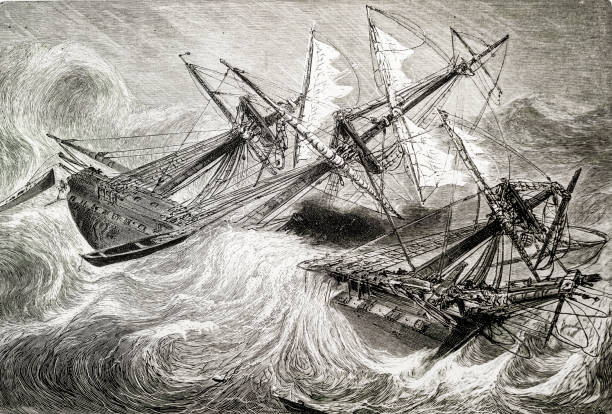 ships caught in a storm capsizing ships caught in a storm in the 19th century from the 1871 book 'the Earth and her People" capsizing stock illustrations