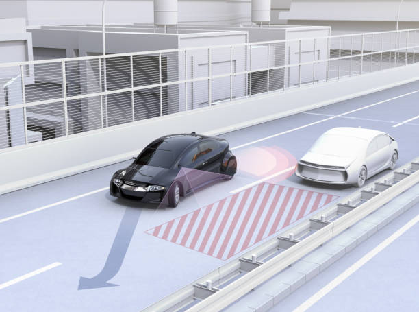 Side view assist system avoid car accident when changing lane vector art illustration