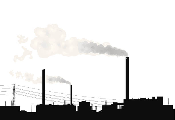 Silhouette of a factory. Silhouette of a factory with smoke coming out of chimneys. factory silhouettes stock illustrations