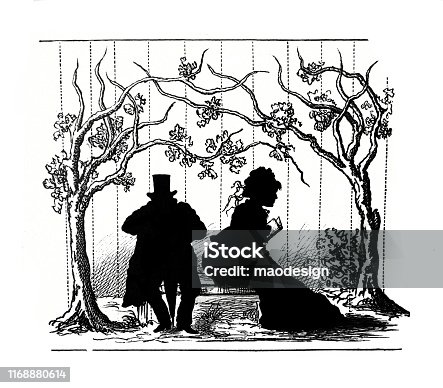 istock Silhouettes of man and woman in a park 1168880614