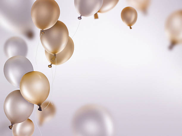 silver and gold balloons silver and gold balloons on light background anniversary backgrounds stock illustrations