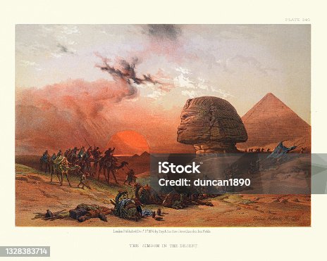 istock Simoom in the Desert, Great Sphinx and Pyramid, Egypt, Victorian 19th Century 1328383714