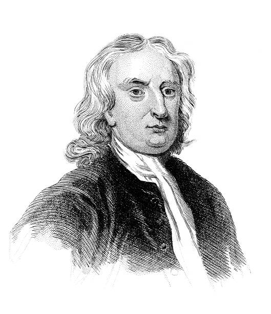 Sir Isaac Newton An engraved vintage illustration portrait image of Sir Isaac Newton 1643-1727 the famous English physicist, from a Victorian book dated 1847 that is no longer in copyright sir isaac newton images stock illustrations