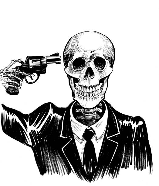 szkieletszkielet strzelający do siebie - gun violence stock illustrations