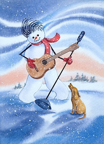bałwan śniegowy king i pies gończy pies - elvis presley stock illustrations