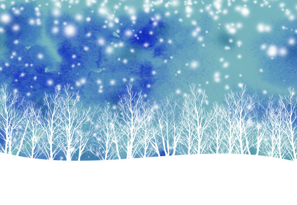 snowy forest 2 watercolor texture january stock illustrations