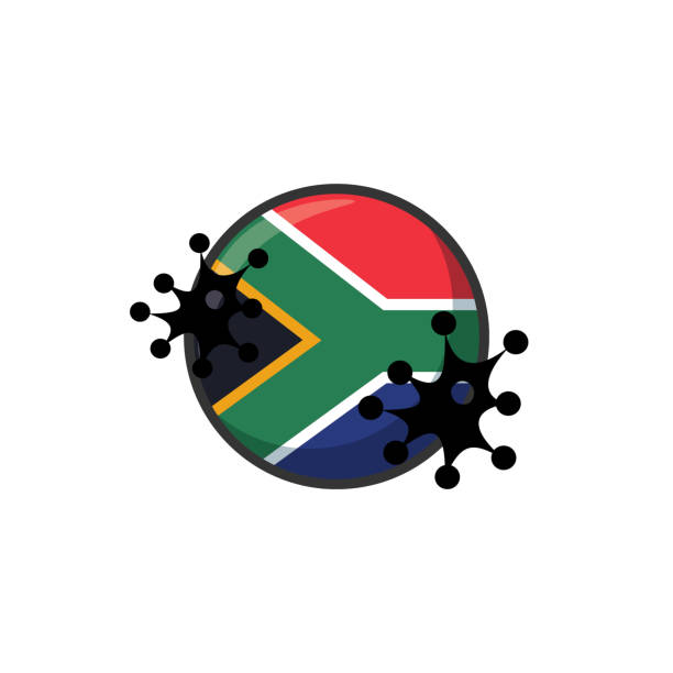 South Africa hit by Coronavirus. Covid-19 impact nationwide. Virus attack on South Africa flag concept illustration on white background south africa covid stock illustrations