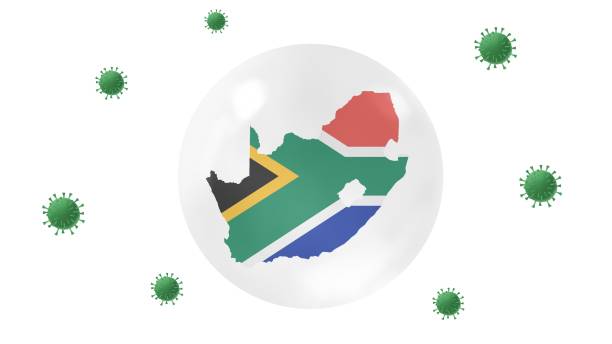 карта южной африки внутри хрустального шара защищает от вируса короны, оставайтесь дома, работайте дома, преодолевайте вспышку вируса, кон� - south africa covid stock illustrations