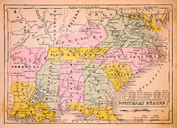 Southern States 1852 Map Southern States 1852 Map virginia us state stock illustrations