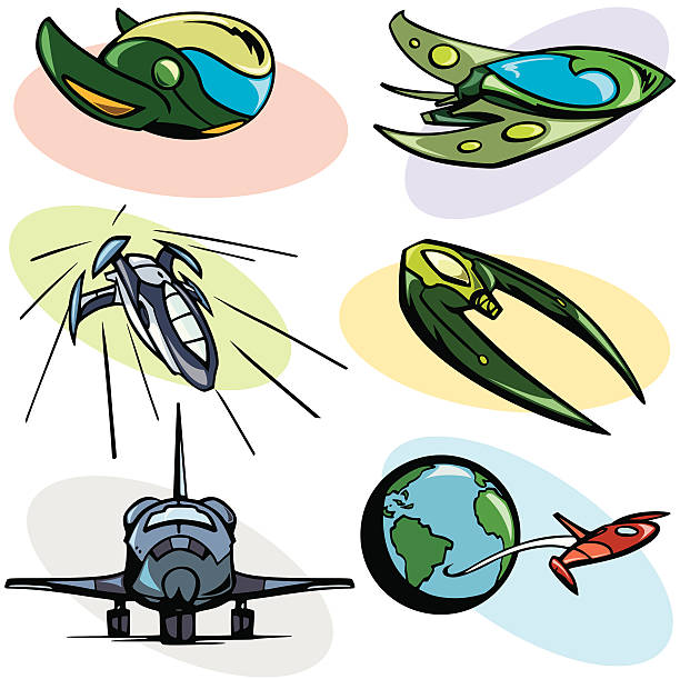 stockillustraties, clipart, cartoons en iconen met space illustrations iv: alien spaceships (vector) - fluisterboot