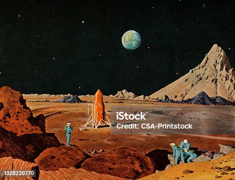 istock Spaceship and Astronauts on a Planet 1328220770