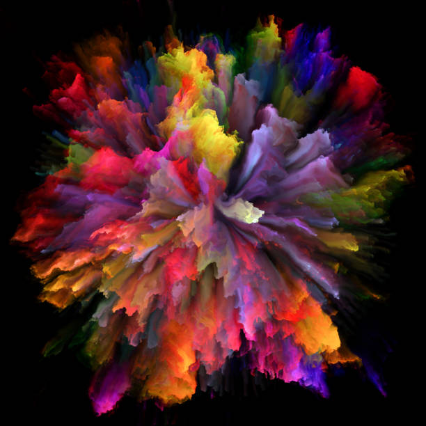 Speed of Color Splash Explosion Color Emotion series. Interplay of color burst splash explosion on the subject of imagination, creativity art and design smoke on black stock illustrations