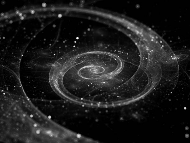 Spiral galaxy in deep space black and white Spiral galaxy in deep space black and white, computer generated abstract background e=mc2 stock illustrations