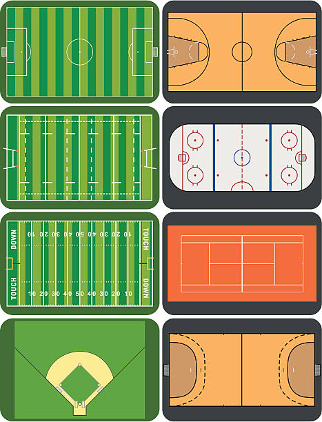 Sport fields and courts Set of sport fields and courts - vector format american football field stadium stock illustrations