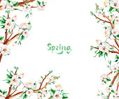 istock Spring flowers in the garden invitation frame watercolor 1366610016