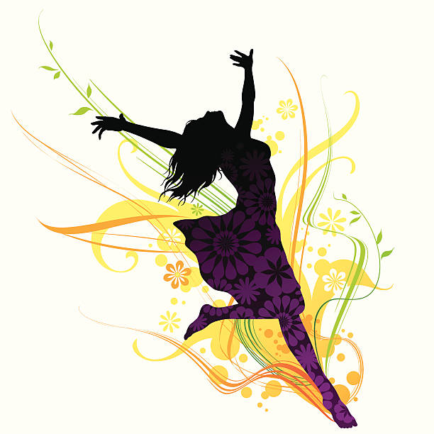 Spring Girl  dancing silhouettes stock illustrations
