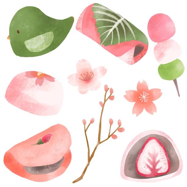 桜の季節の春和菓子 - 茶室点のイラスト素材／クリップアート素材／マンガ素材／アイコン素材