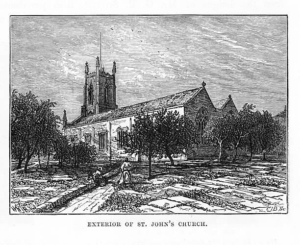 st. john's kościół, leeds, anglia wiktoriańskim engraving - leeds stock illustrations
