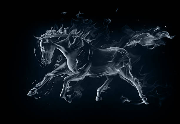 Stallion Horse made of smoke smoke on black stock illustrations