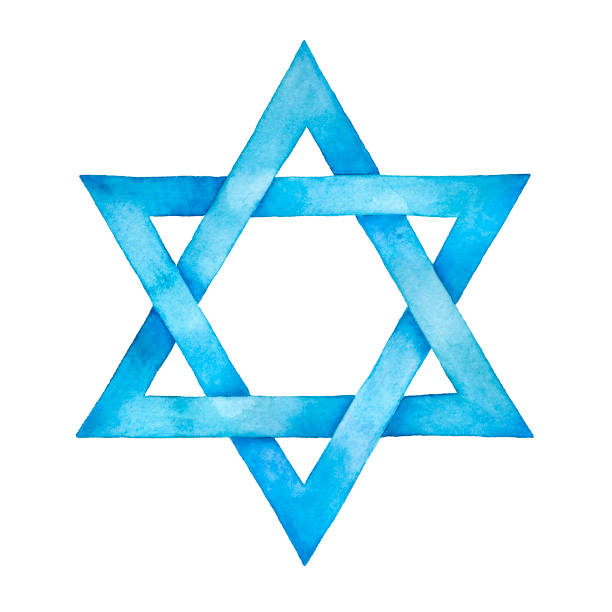 ilustraciones, imágenes clip art, dibujos animados e iconos de stock de acuarela de la estrella de david. - synagogue