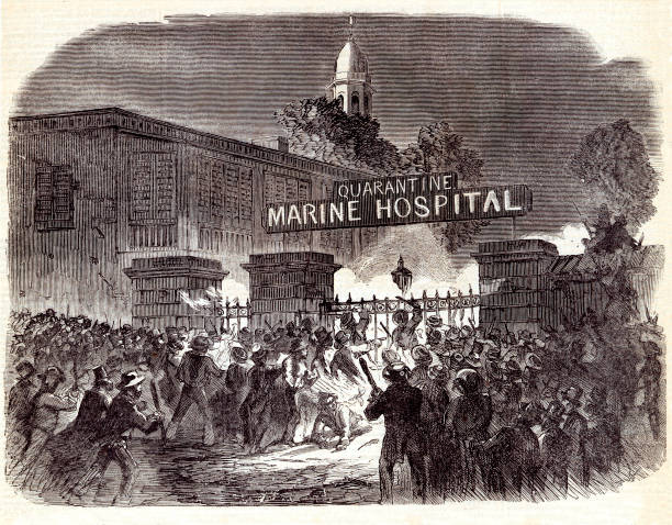 illustrazioni stock, clip art, cartoni animati e icone di tendenza di guerra di quarantena di staten island del 1858 - vaiolo