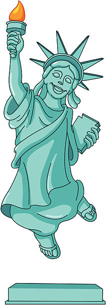 Statue of liberty Statue of liberty jumping in the air cartoon of a statue of liberty free stock illustrations