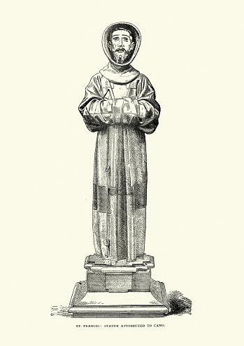 Vintage illustration of a Statue of Saint Francis after Alonso CANO