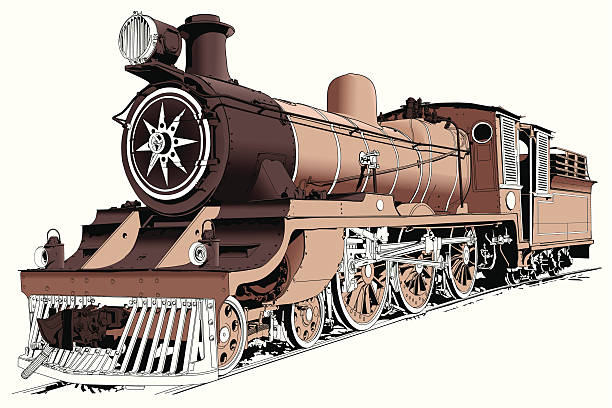 steam engine powered train vector art illustration