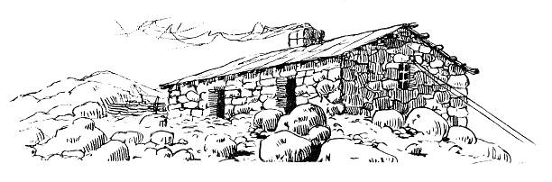 stone cabin engraving - 原木小屋 插圖 幅插畫檔、美工圖案、卡通及圖標
