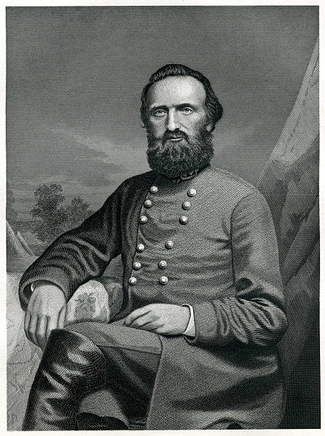 Stonewall Jackson Engraving From 1873 Featuring The American Civil War General For The Confederate Army, Thomas Jonathan "Stonewall" Jackson.  Jackson Lived From 1824 Until 1863. stonewall jackson stock illustrations
