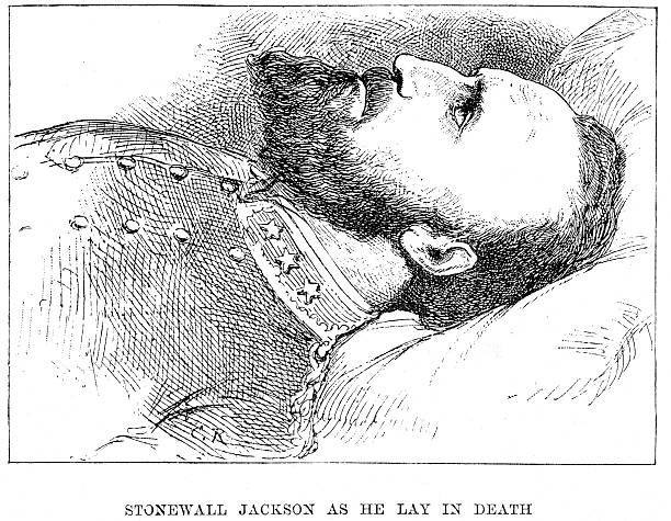 Stonewall Jackson Vintage engraving of Stonewall Jackson as he lay in death. 1882 stonewall jackson stock illustrations