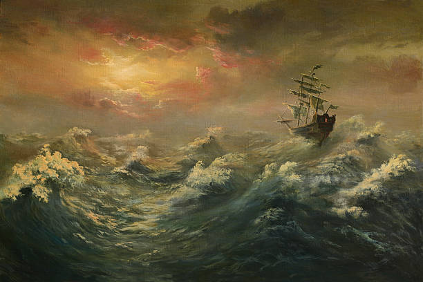 Storming ocean vector art illustration