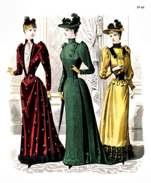 illustrazioni stock, clip art, cartoni animati e icone di tendenza di abiti da strada e da passeggio. di elegant fashion 1891 - eitan