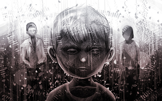 Street Children In the Rain, Concept Illustration, Leader Child