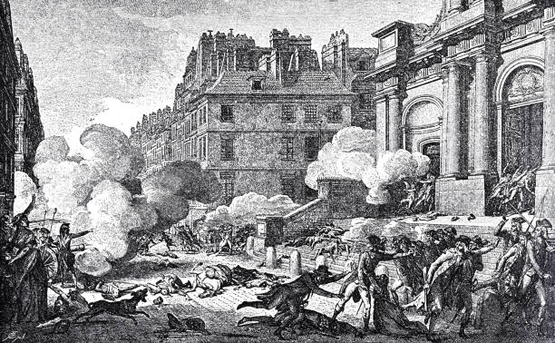 street fight in the rue honoré on october 4th, 1795 - gun violence stock illustrations