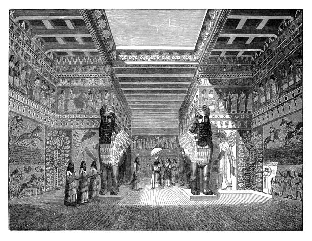 Sumerian temple Sumerian temple - Scanned 1882 Engraving sumerian civilization stock illustrations