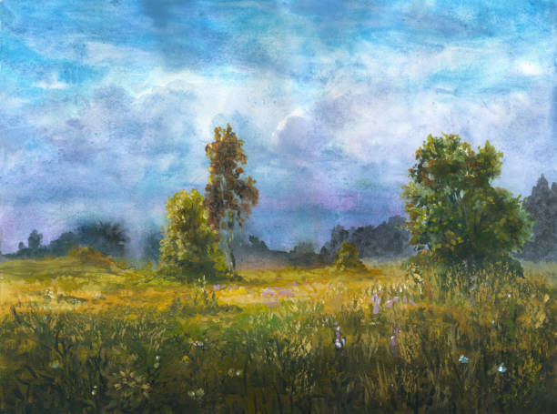 Summer meadow, painting vector art illustration