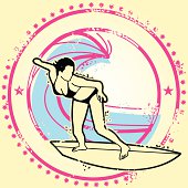 Girl Surfing Emblem in Bikini