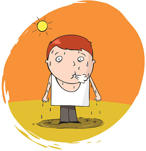 sweating человек с топ без рукавов - cartoon of sweating sun stock illustra...