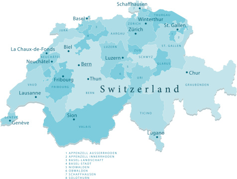 Switzerland Vector Map Regions Isolated