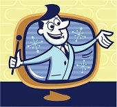 illustration of a television host coming out of the television
