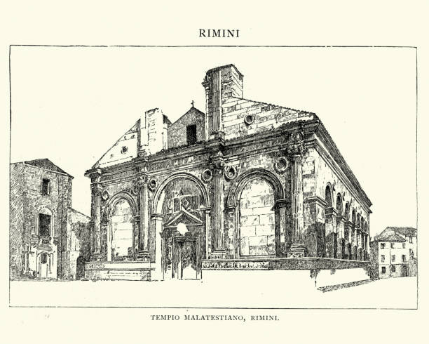 illustrazioni stock, clip art, cartoni animati e icone di tendenza di tempio malatestiano, rimini, italy, 1892 - rimini