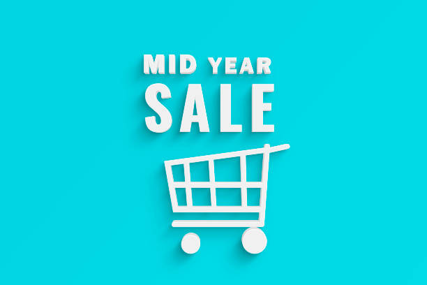 3D text mid year sale with shopping cart vector art illustration
