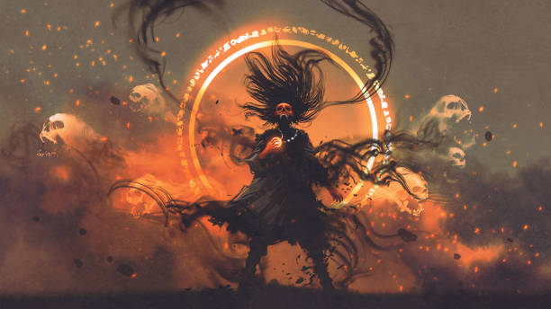 the angry sorcerer of evil spirits vector art illustration